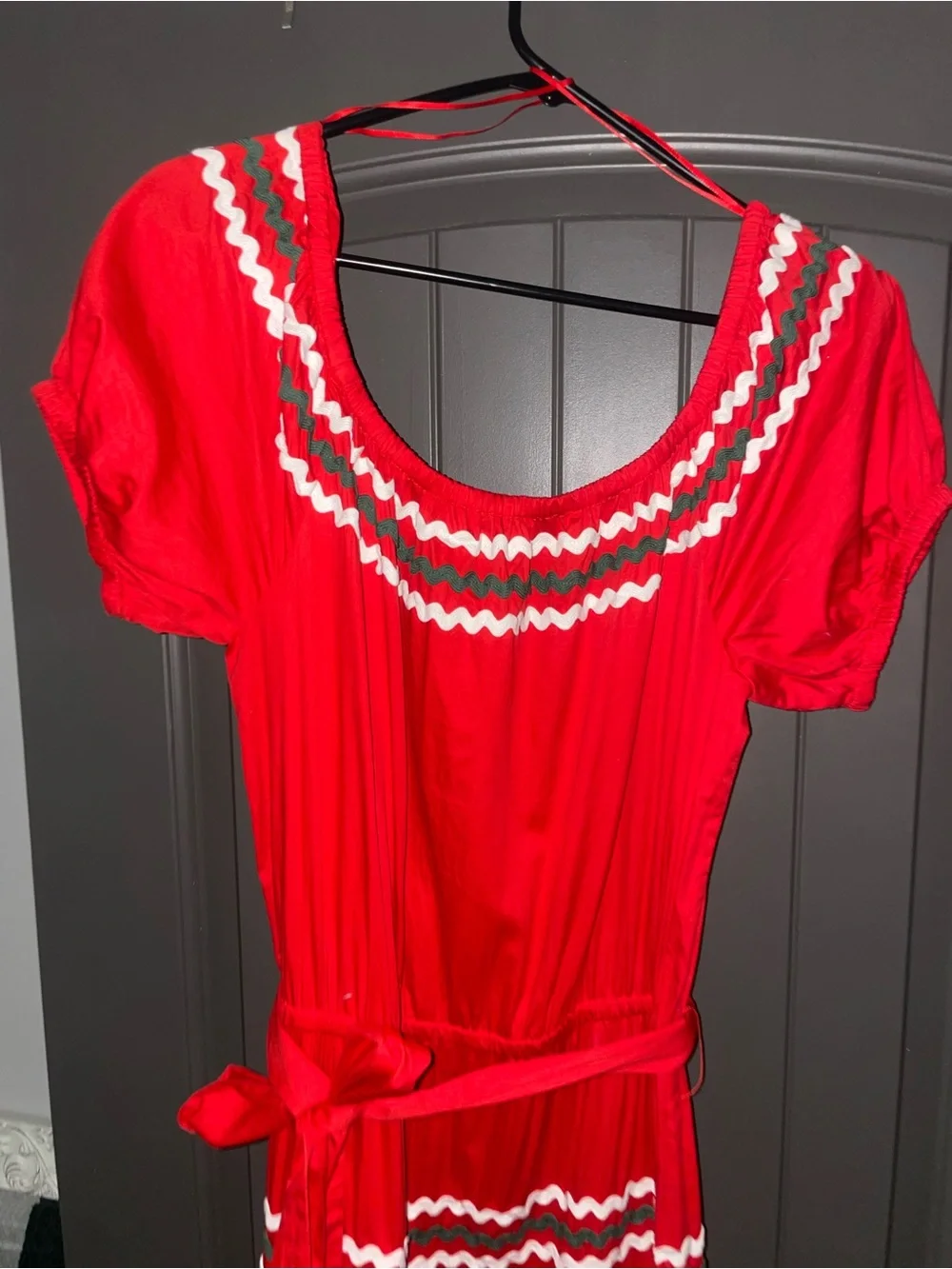 Tory Burch Red Midi Dress with White & green Trim